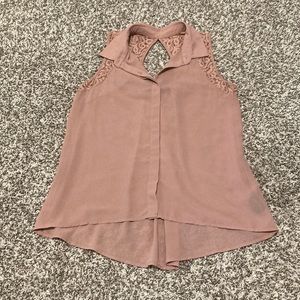 Forever 21 Mauve Collared Tank with Lace and Keyhole Back